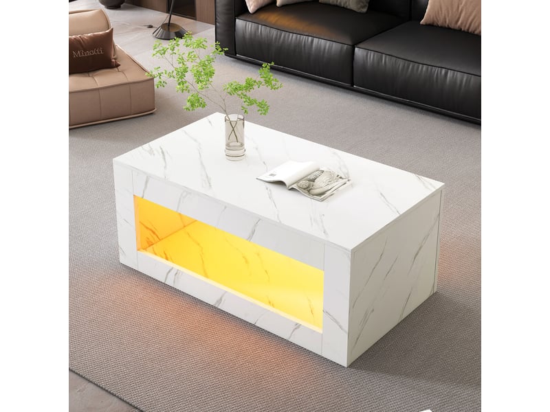  Table basse led effet marbre 100x50 cm - finition brillante rangement ouvert  - Conforama D