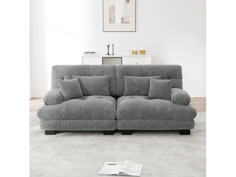  Canapé d'angle 2 places en chenille gris avec 2 coussins lombaires et 2 coussins décoratifs  - Conforama B