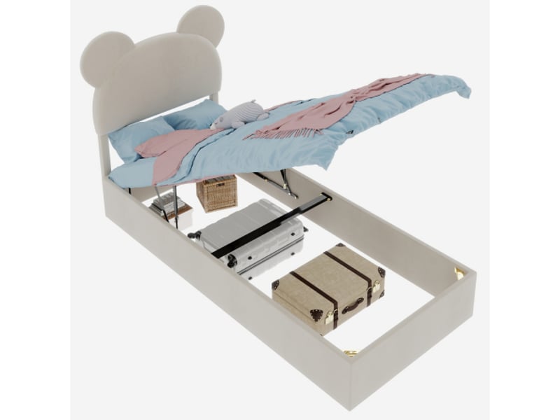  Lit coffre enfant 90x200 cm, tête de lit dessin animé, sans matelas, sans fond, beige  - Conforama A