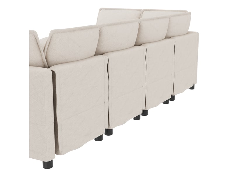  Canapé modulable xxl beige chenille 6-7 places convertible angle u ou l avec pouf  - Conforama E
