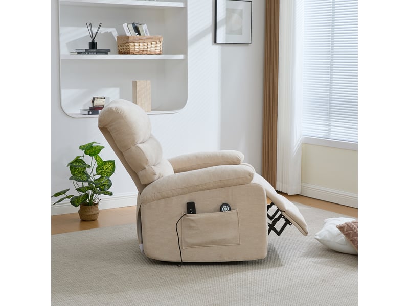 Fauteuil releveur électrique kaki clair avec massage, chauffage et repose-pieds réglable - Conforama E