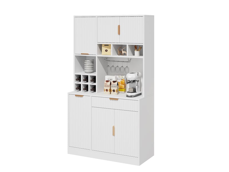  Vaisselier blanc buffet haut salle à manger avec prises électriques et range bouteilles, armoire de cuisine 100x40x175 cm  - Conforama A