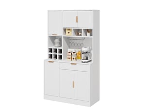 Vaisselier blanc buffet haut salle à manger avec prises électriques et range bouteilles, armoire de cuisine 100x40x175 cm