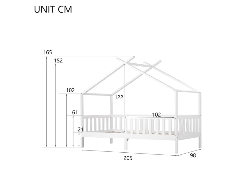  Modenvie lit cabane enfant 90x200 cm - avec barrières de sécurité et rangement, sommier inclus - blanc  - Conforama C