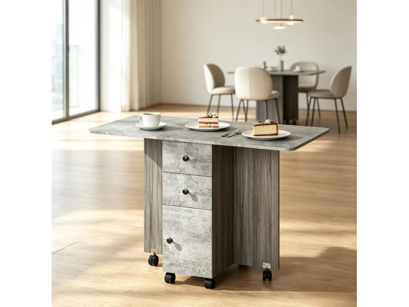  Table de salle à manger pliante avec tiroirs et rangement sur roulettes freinées, gris 120 × 60 × 76,5 cm  - Conforama B