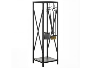 Serviteur de cheminée avec range-bûches, colonne en métal noir, 34 x 34 x 111 cm