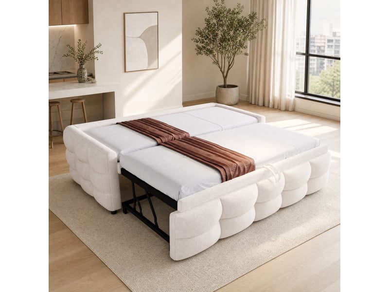  Lit gigogne avec sommier à lattes en velours teddy beige  - Conforama B