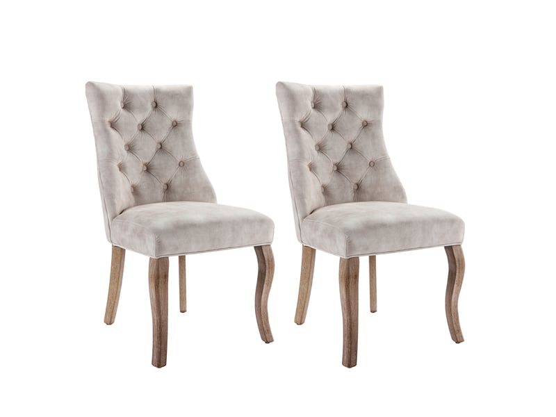  Lot de 2 chaises de salle à manger,avec dossier haut,velours,beige clair  - Conforama A