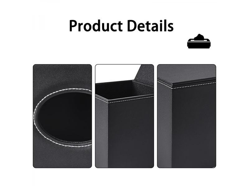 Boîte à mouchoirs carrée en cuir, distributeur pour bureau, domicile, restaurant, hôtel, voiture - noir - Conforama E