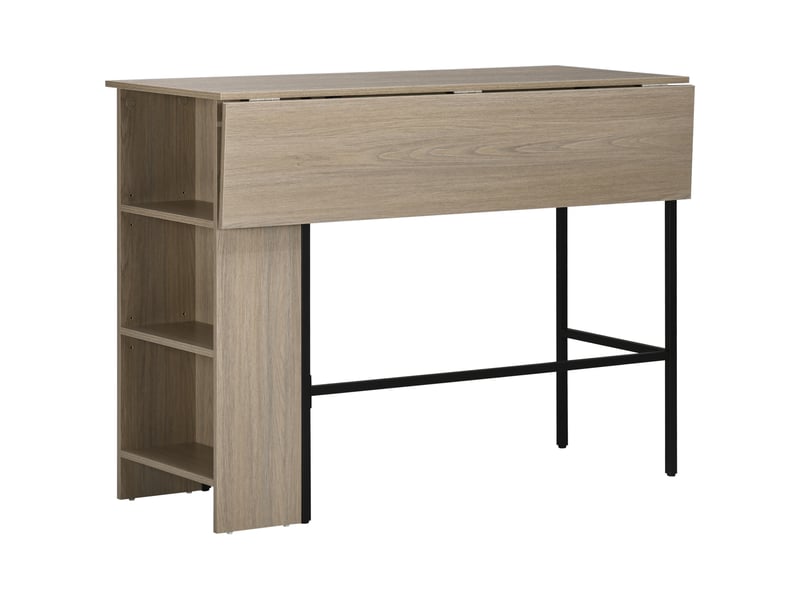 Ilot centra table de bar plateau latéral  rabattable et 3 étagères 120 x 76 x 91,4 cm gris clair  - Conforama A