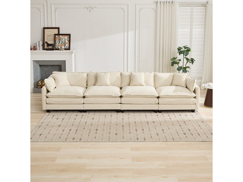  Canapé cloud 4 places moderne en tissu chenille beige double coussin rembourré  - Conforama E