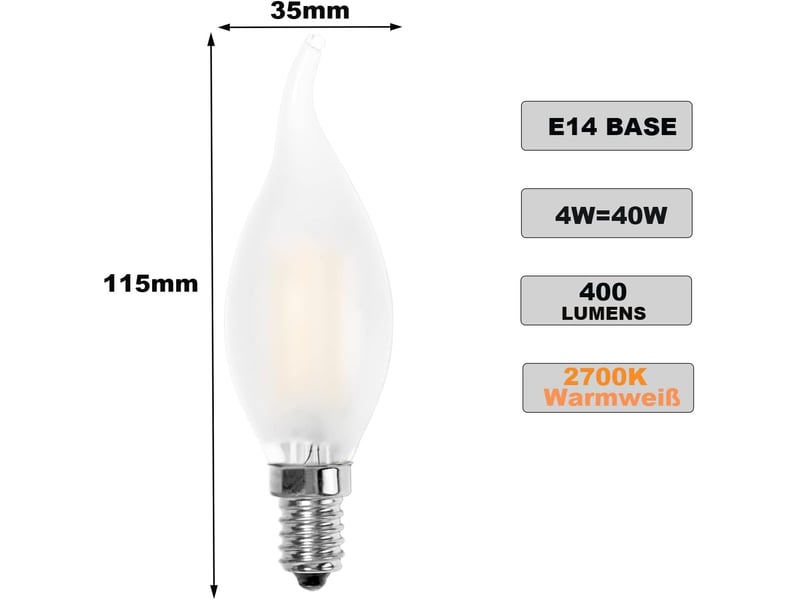 12 ampoules e14 flamme 4w 2700k 400lm bougie - Conforama C