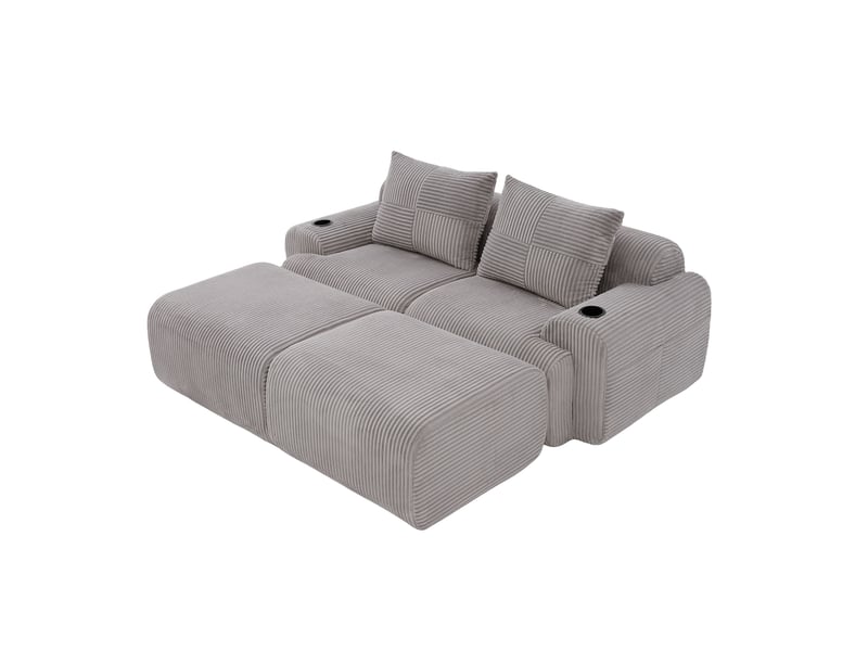  Canapé modulable 2 places 200x174x80 cm avec 2 poufs gris clair  - Conforama A