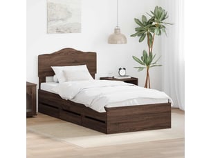 Lit adulte, lit simple, cadre de lit chêne brun 100x200cm bois ingénierie cf5729