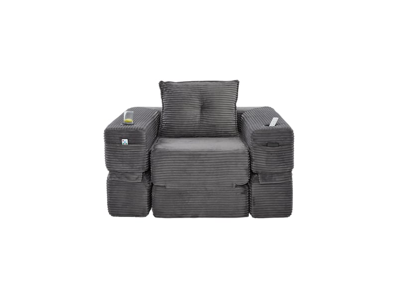 Canapé convertible en velours côtelé avec porte-gobelet, poche latérale et accoudoir zippé - Conforama A