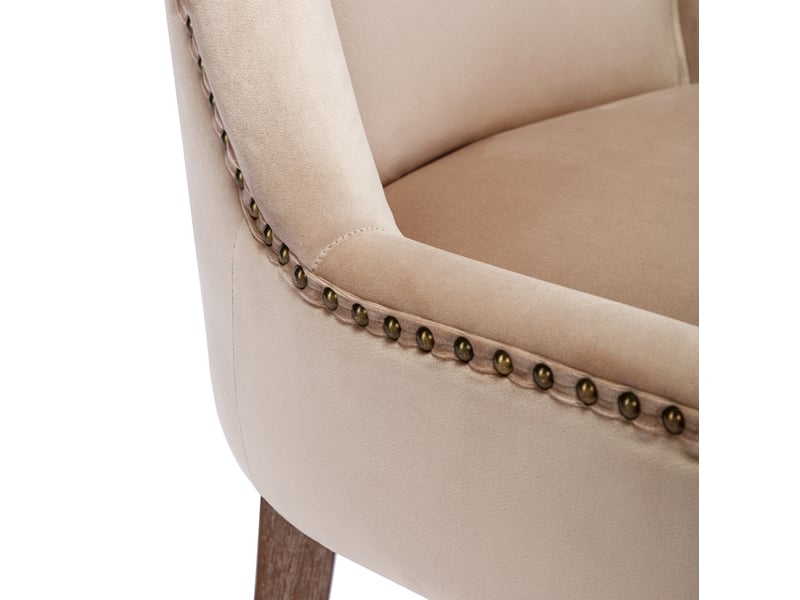  Lot de 2 chaises de salle à manger 55x61x91 cm beige en velours, pieds en bois et assise rembourrée  - Conforama D