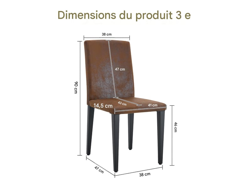  Lot de 4 chaises de salle à manger en tissu marron, pieds en métal noir W3658P400631 - Conforama C