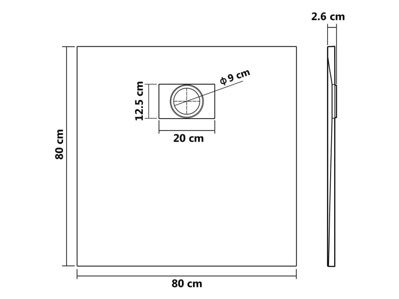  Bac de douche receveur de douche rectangulaire salle de bain maison intérieur trou de drain standard de 9 cm smc 80 x 80 cm noir 02_0003454  - Conforama E
