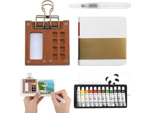 Trousse de peinture aquarelle gouache de voyage 8 couleurs palette noyer avec carnet 300 gm²
