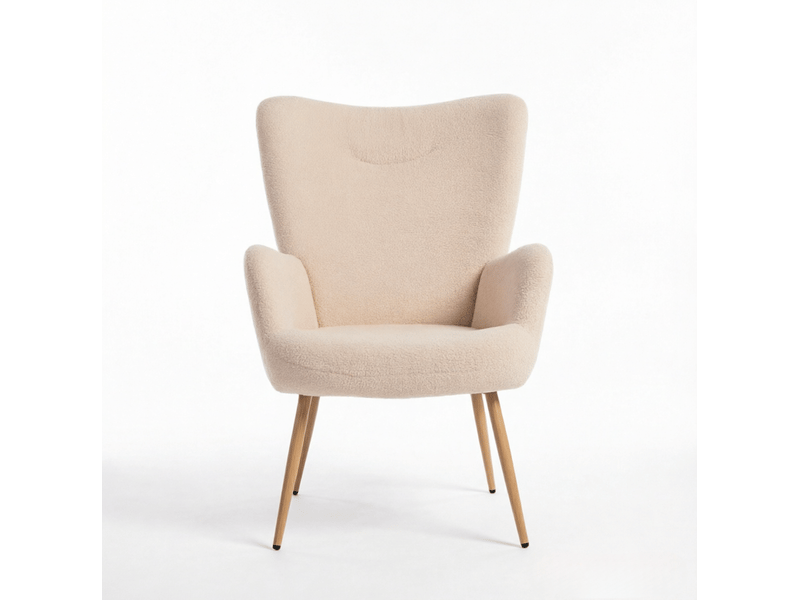 Fauteuil à dossier haut et accoudoirs intégrés en tissu bouclette beige - Conforama A