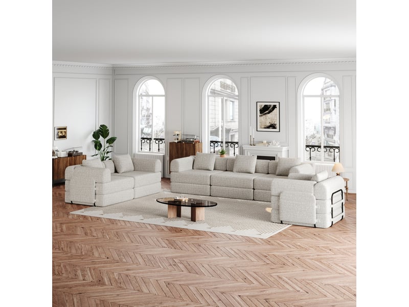 Canapé-lit tcqpz modulable 6 places 274 x 183,8 x 69,8 cm rangement accoudoir chenille kaki - Conforama E