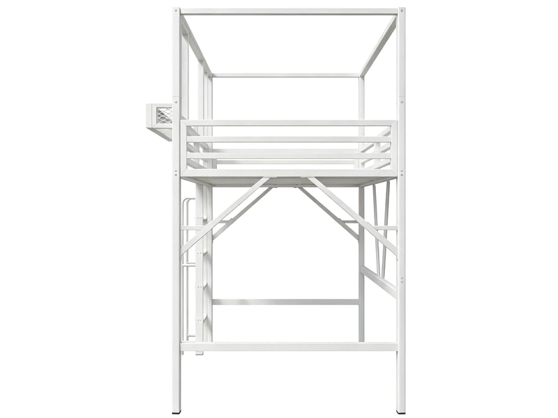  Lit mezzanine enfant en métal blanc 90x200 cm, toit, échelle et espace de jeu  - Conforama E