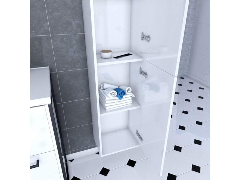 Colonne de salle de bain blanche 30x35x150 cm - 2 portes blanches poignees noir mat - structura p015 - Conforama D