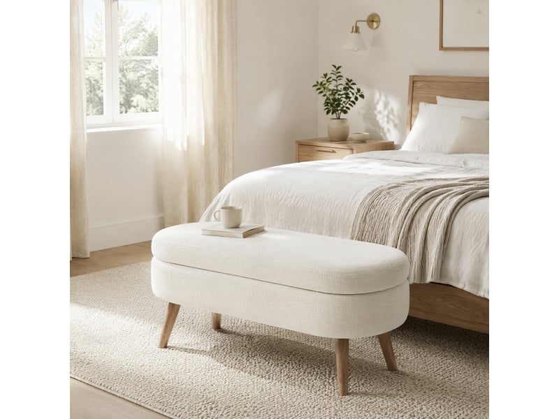  Banc de lit coffre 110x40x42 cm, rangement, banc d'entrée, bout de lit, pour chambre, salon ou couloir, chenille, beige  - Conforama B