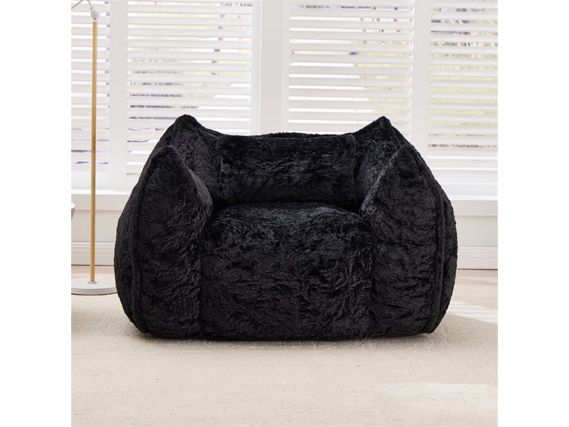  Fauteuil poire 1 place - 123x97x73cm - avec oreiller de confort - pouf géant en fourrure synthétique noir  - Conforama C