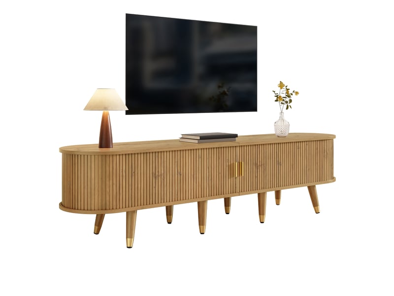  Meuble tv 175 cm à portes coulissantes en mdf, finition bois clair  - Conforama A