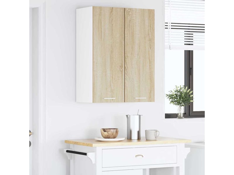  Meuble de rangement cuisine, armoire suspendue chêne sonoma et blanc 30x31x80cm  - Conforama D