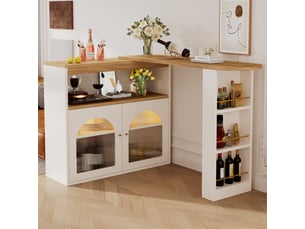 Ilot cuisine, buffet de cuisine avec rangements intégrés, plateau extensible, pivotant à 360°, dimensions 138 à 193 x 39 x 105 cm, mdf, blanc