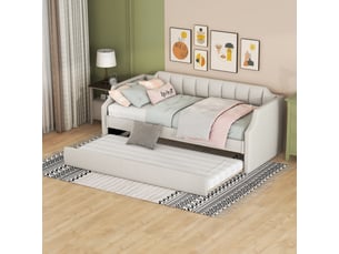 Lit gigogne 90x190/200 cm <strong>MERAX</strong>  <strong>lit enfant beige</strong> coloris beige
