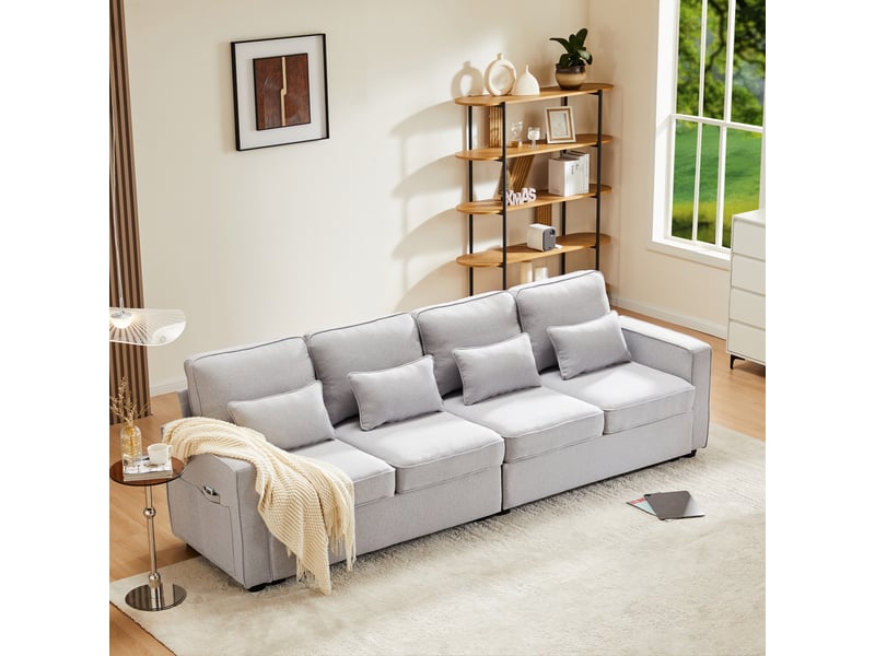 Canapé 4 places, canapé de salon – avec accoudoirs, pour salon, en lin, pour appartement  - Conforama C