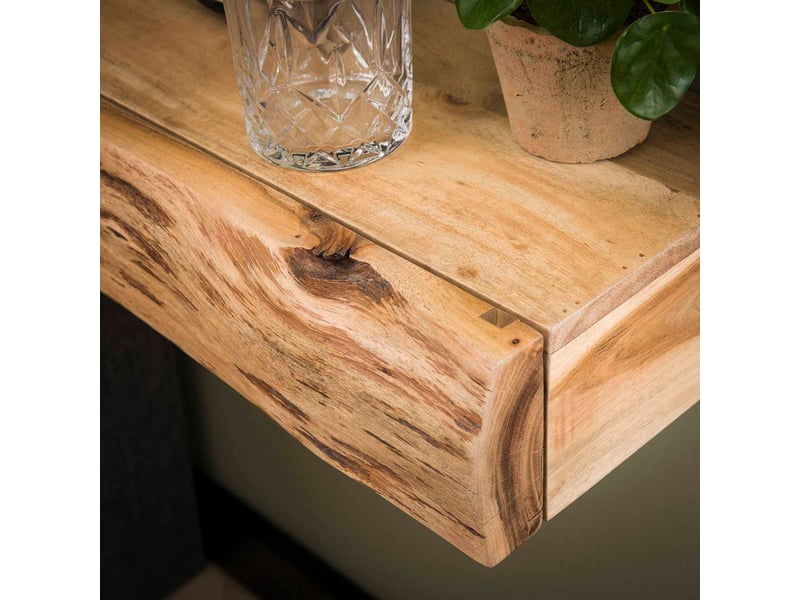  Lot de 2 chevets suspendus 40x20x10 cm en acacia naturel  - Conforama D