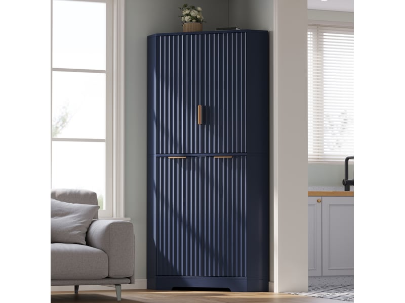  Armoire d'angle 60x60x172 cm à 4 portes et étagères réglables bleu  - Conforama E