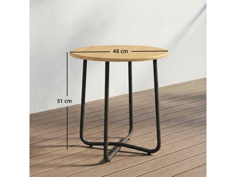  Table de jardin ronde en métal pour balcon et terrasse, ø48 x 51 cm, effet bois naturel  - Conforama E