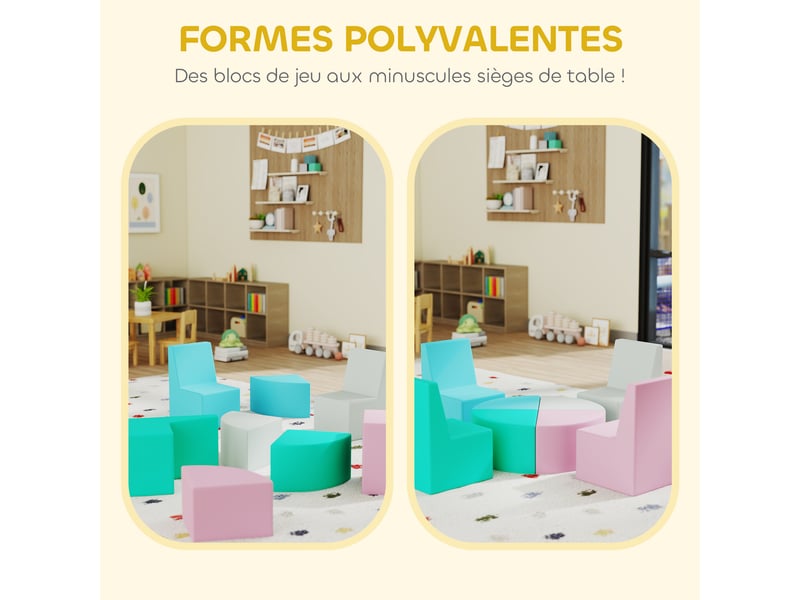  Parcours motricité bébé 8pcs, module motricité bébé mousse epe et housse en pu, design table et chaises, multicolore  - Conforama D