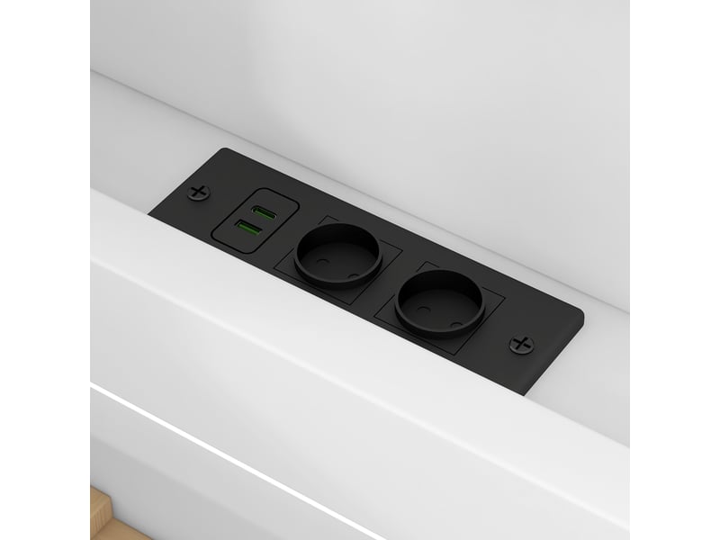  Lit maison 140x200 cm blanc, avec led, rangements, 2 tiroirs, garde-corps, structure bois, sommier inclus, sans matelas  - Conforama D