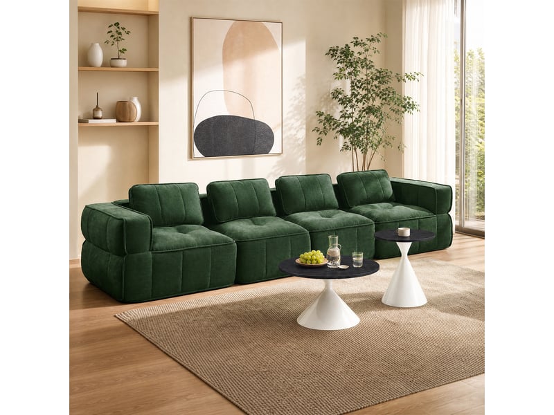Canapé 4 places, revêtement en tissu, sans assemblage, vert - Conforama C