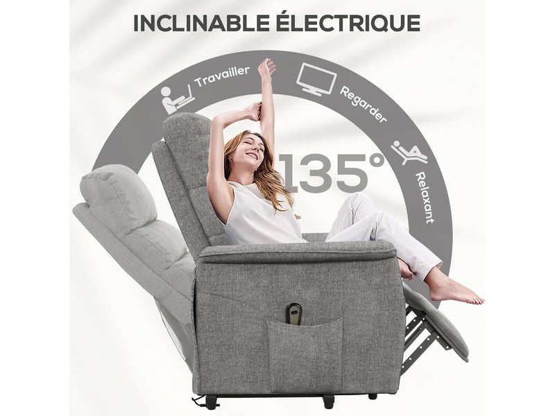  Fauteuil releveur électrique inclinable en tissu gris 66x90x96 cm  - Conforama E