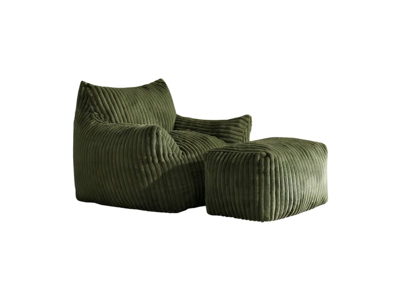  Fauteuil avec pouf ergonomique, assise enveloppante et accoudoirs larges pour salon, en flanelle verte  - Conforama A