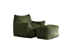 Fauteuil avec pouf ergonomique, assise enveloppante et accoudoirs larges pour salon, en flanelle verte