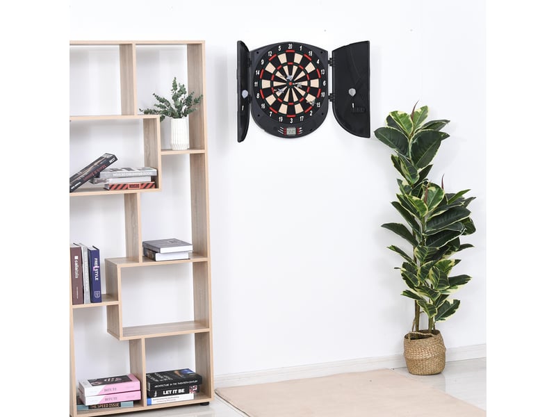  Cible de fléchettes électronique refermable, 26 jeux pour 8 joueurs, écran lcd et haut-parleur, noire  - Conforama D