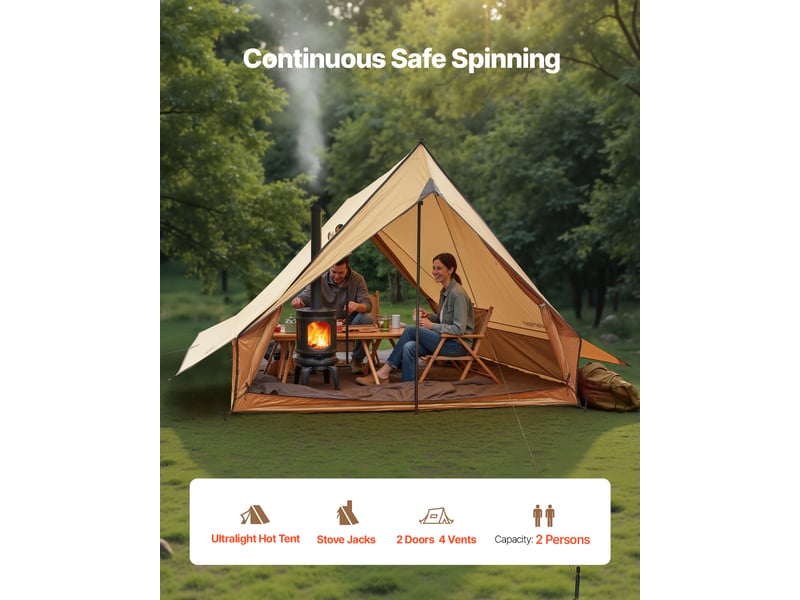  Vevor tente chaude pour 2 personnes, tente dehiver portable avec trou de poele, poteaux, sac de transport, abri leger a 4 saisons, tissu impermeable pu2500 mm, pour camping, randonnee, peche, chasse  - Conforama D