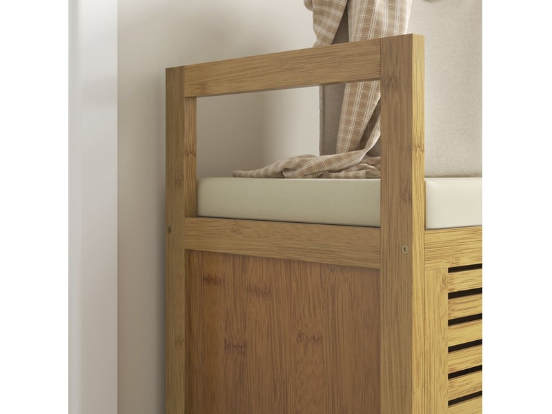  Banc à chaussures 100 x 40 x 60 cm avec couvercle relevable et étagère, bambou naturel, rangement pour entrée  - Conforama E