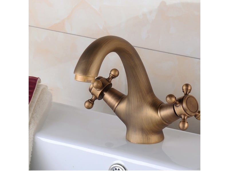 Robinet de lavabo rétro en laiton massif à double poignée, eau chaude et froide, tuyau d'alimentation en eau non inclus HRC0002248TBY - Conforama B