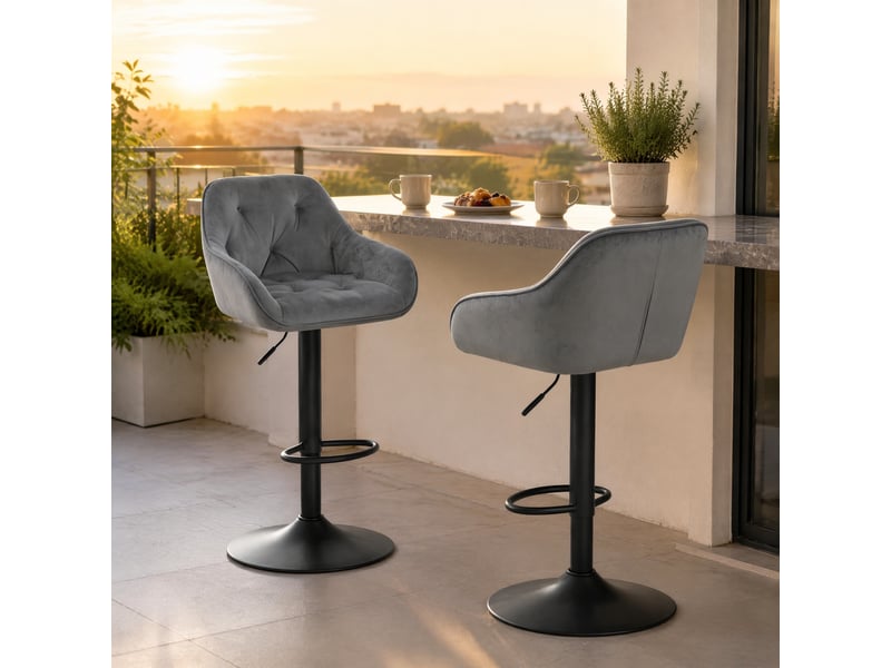  Lot de 2 tabourets de bar réglables,avec dossier,velours,gris foncé  - Conforama B