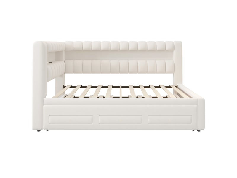 Lit banquette 90x190 cm beige avec lit gigogne, tiroir, led et usb - Conforama A