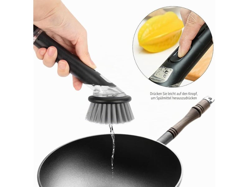  Brosse de nettoyage avec distributeur de savon, nettoyage puissant, convient pour les casseroles, les éviers, etc. Poils longs, noire  - Conforama C